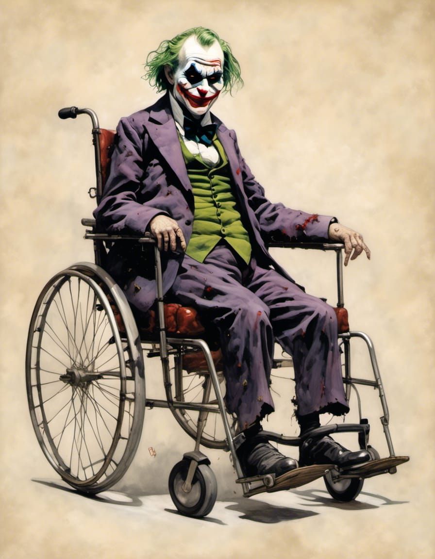 Elderly Joker in Wheelchair with Comic Book Style