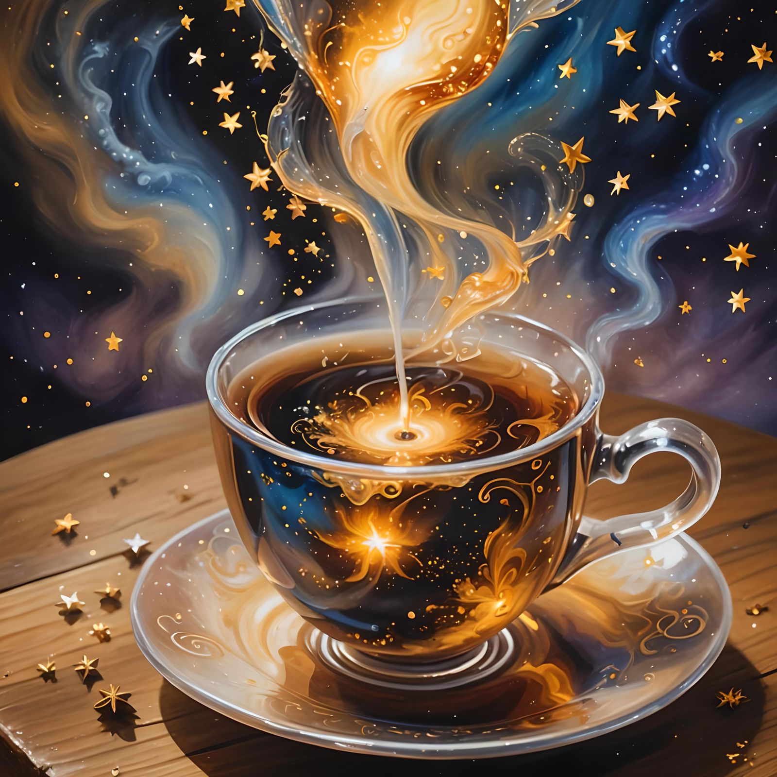 Galaxy Mirrored in Tea Cup: Acrylic Painting