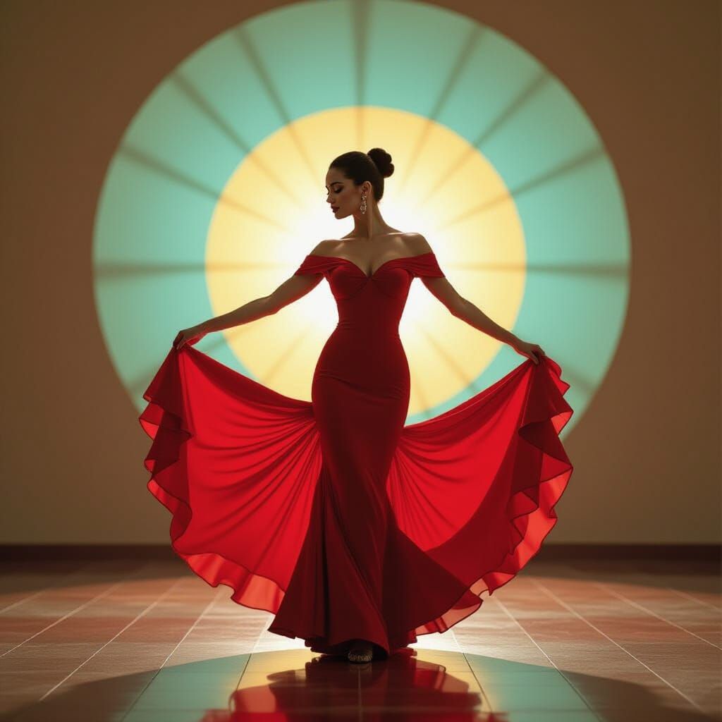 Flamenco Dancer in Red Dress Twirls Gracefully