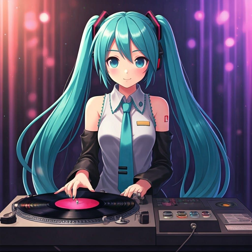 Hatsune Miku Scratching Records at Party