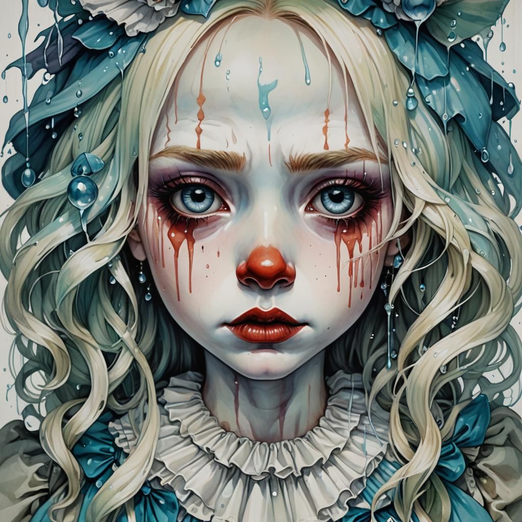 Sad Clown Crying Tears in Surreal Style
