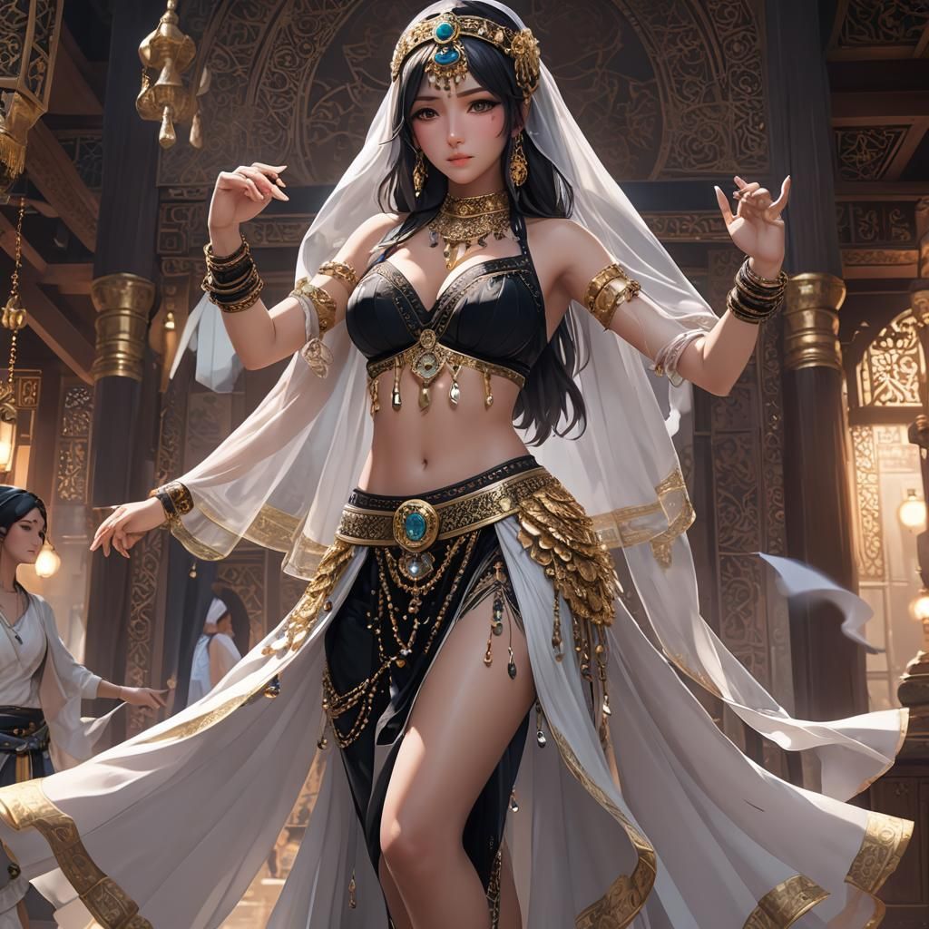 Anime Style Belly Dancer with Face Veil