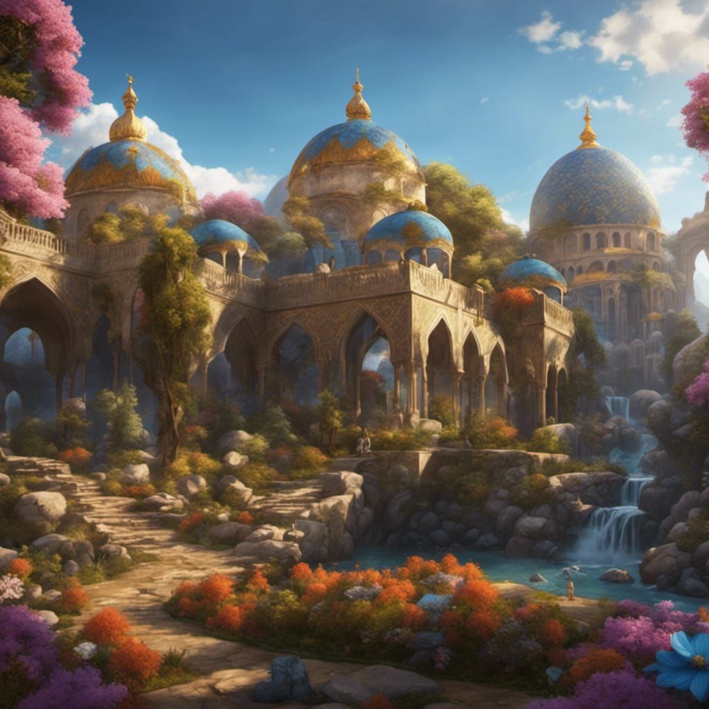 Persian Town with Golden Domes and Blue Mosaics