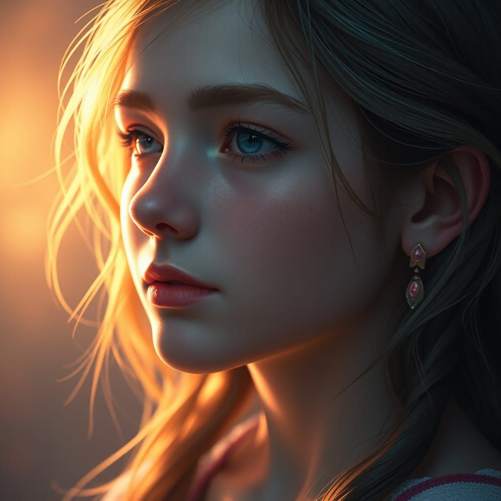 Ethereal Dawn Child Portrait in Art Nouveau Style