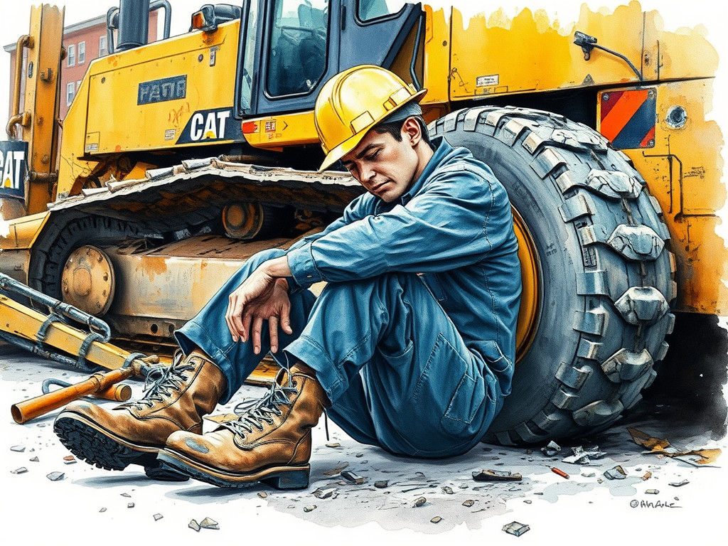 Construction Worker Asleep in Basquiat-Inspired Watercolor