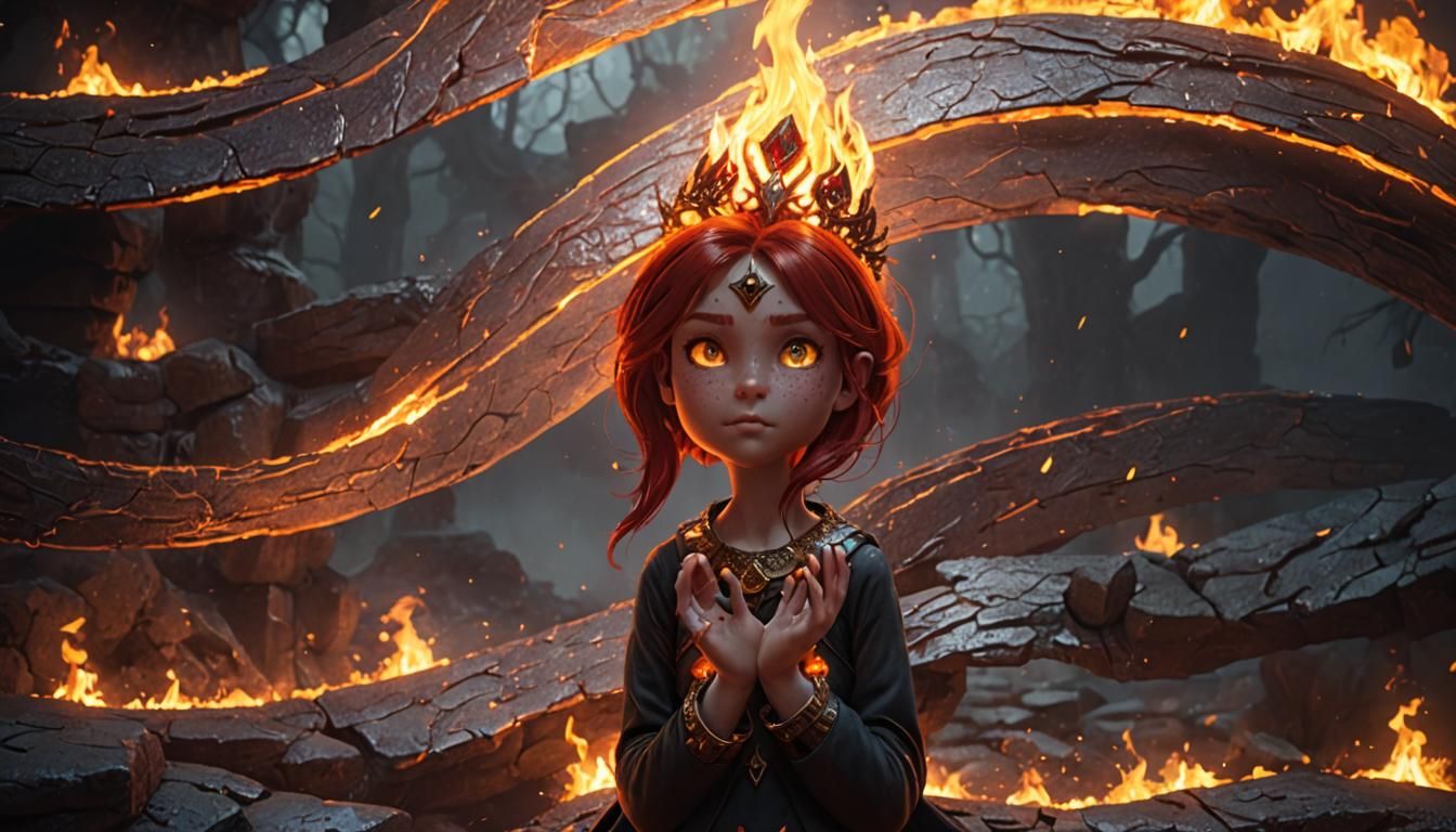 Fiery Redhead Girl in Dark Fantasy Style