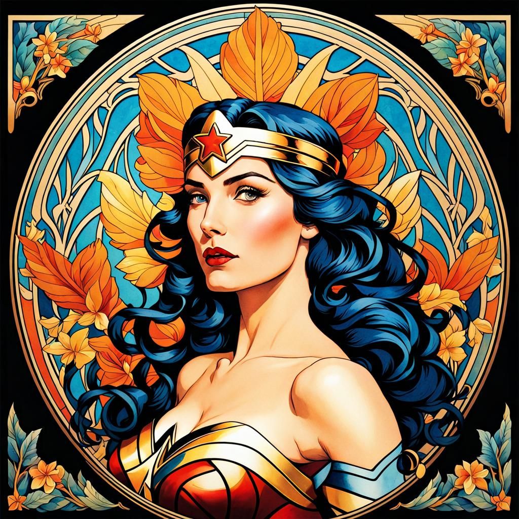 Wonder Woman as the Four Seasons in Art Nouveau Style