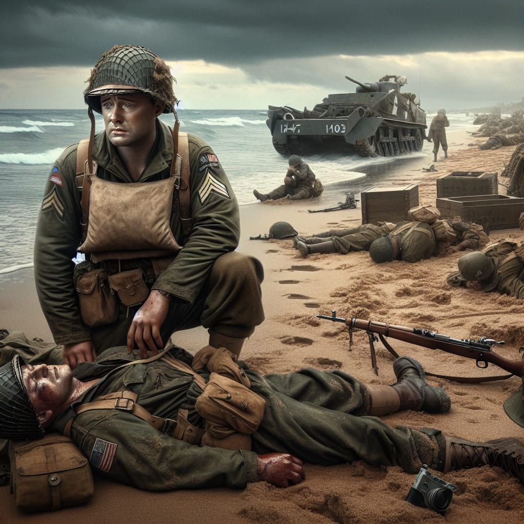 Normandy Beach: American Soldier's Loss on D-Day