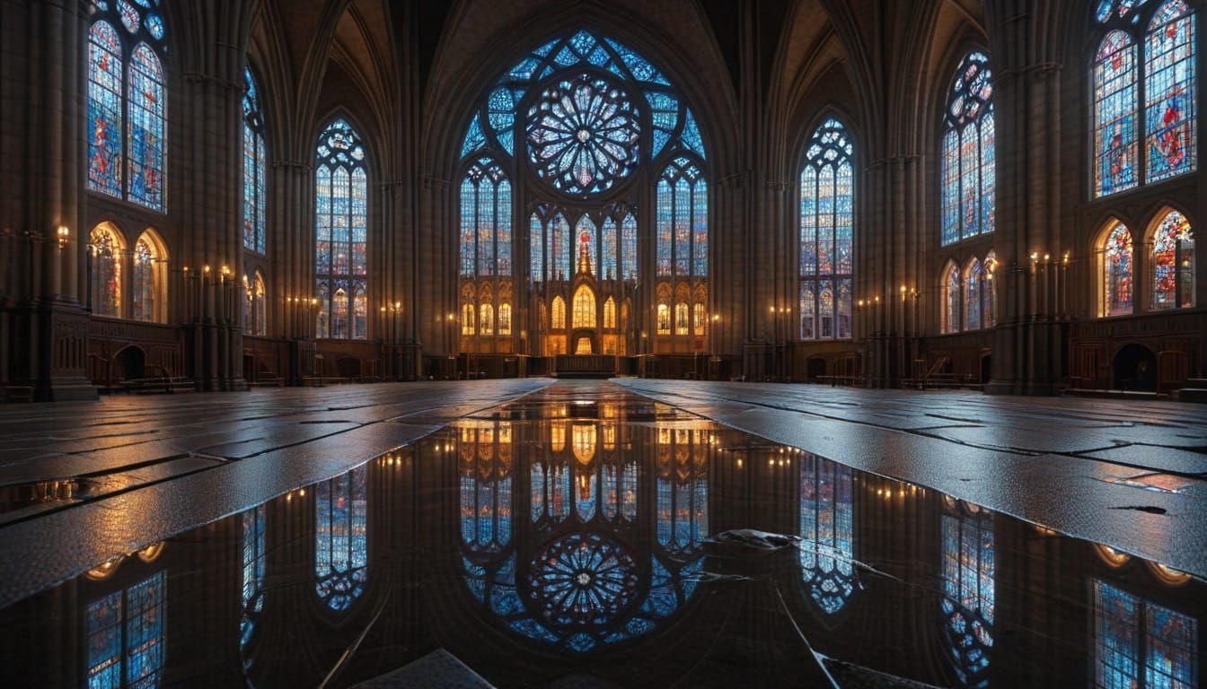 Surreal Cathedral with Doubled Symmetry in Reflection