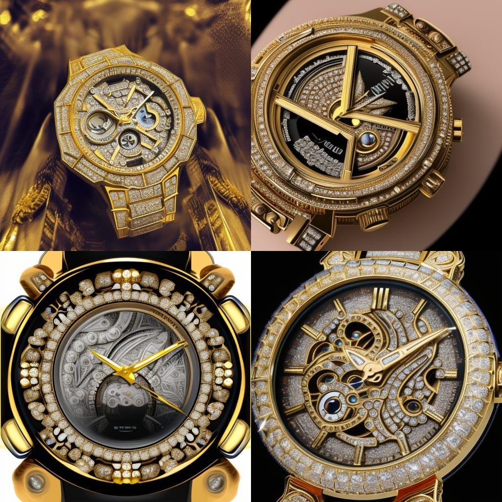 Gold and Diamond Watch: Intricate Digital Art