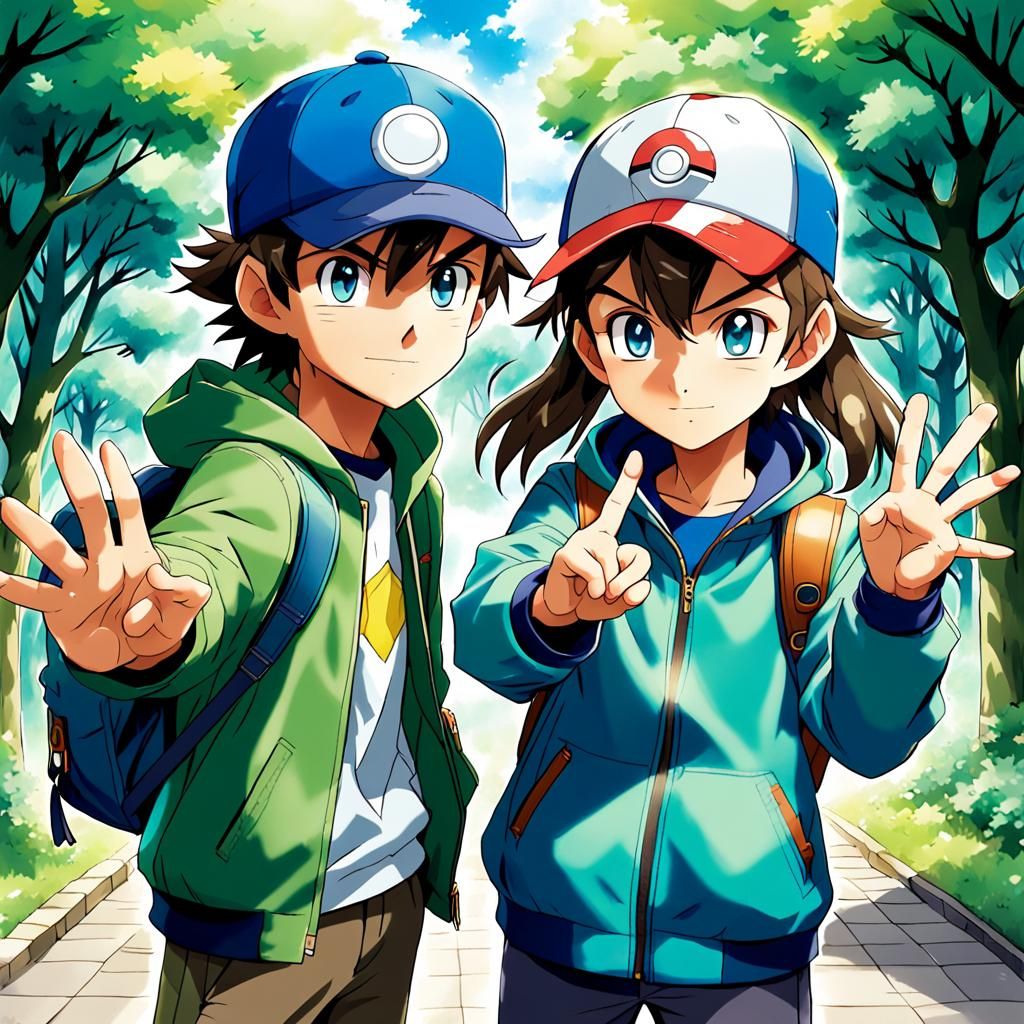 Pokémon Trainer High Five in Anime Style