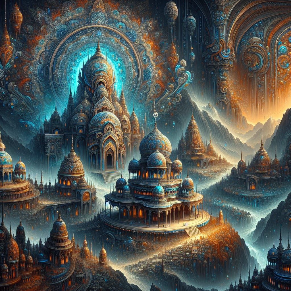 Karnataka Culture Fantasy Art in Dark Blue