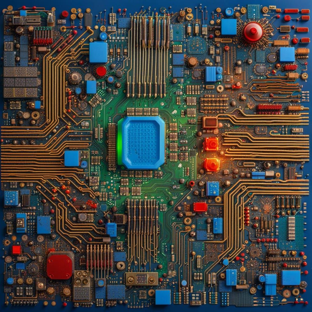 Vibrant Circuit Board with Geometric Patterns
