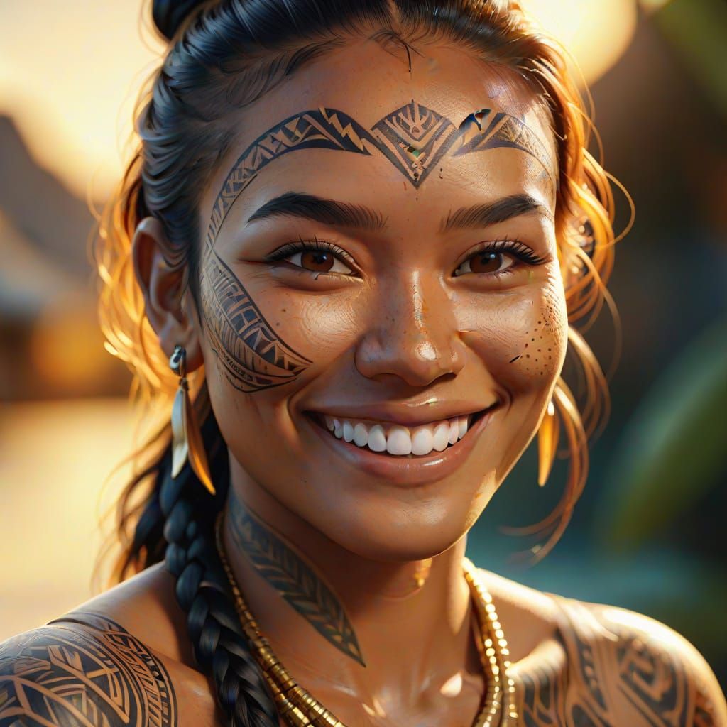 Polynesian Woman Portrait in Realistic 3D Digital Art