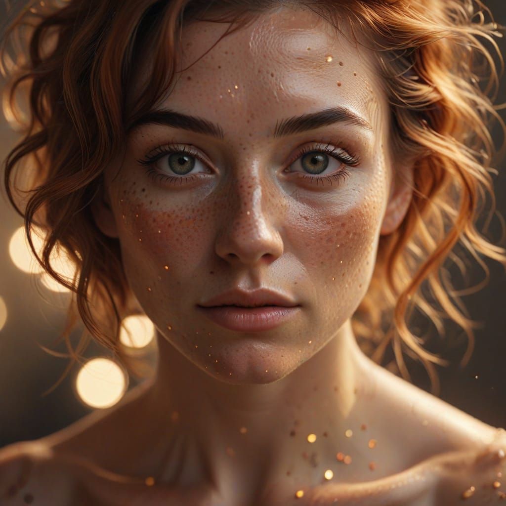 Woman with Polka Dot Freckles: Hyper-Realistic Portrait