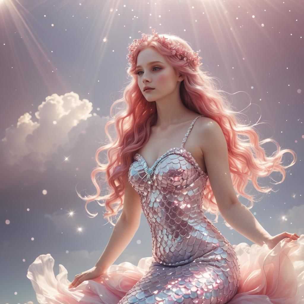 Sparkling Mermaid in Divine White Space
