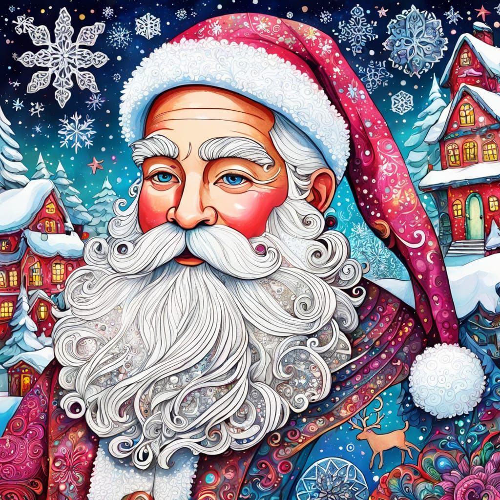 Vintage Cosmic Santa Claus in a Holographic Snow Village