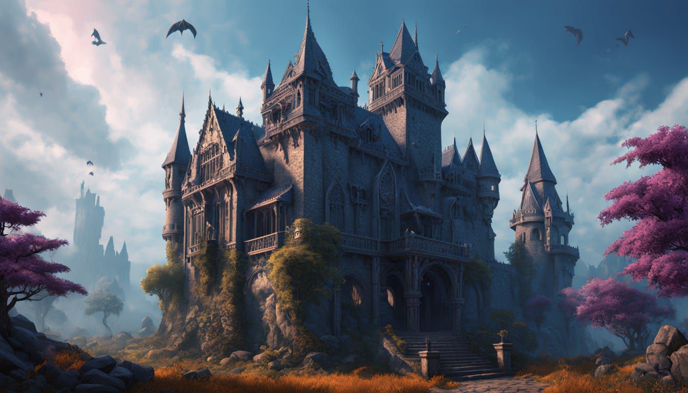 Vampire Witchcraft at Gothic Castle in Fantasy Art