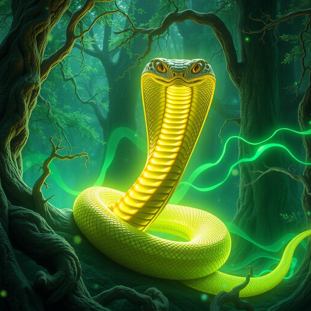 Luminous Royal Cobra in Enchanted Forest