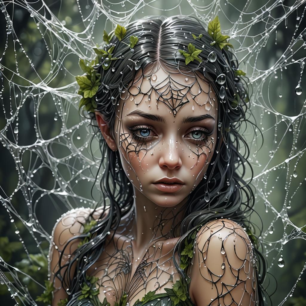 Desperate Fairy Weeping in Spiderweb, Fantasy Art