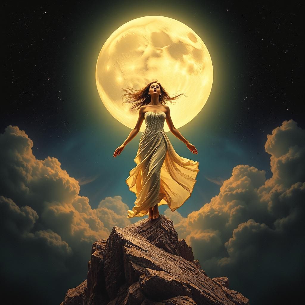 Surreal Quantum Moon Goddess in Equilibrium