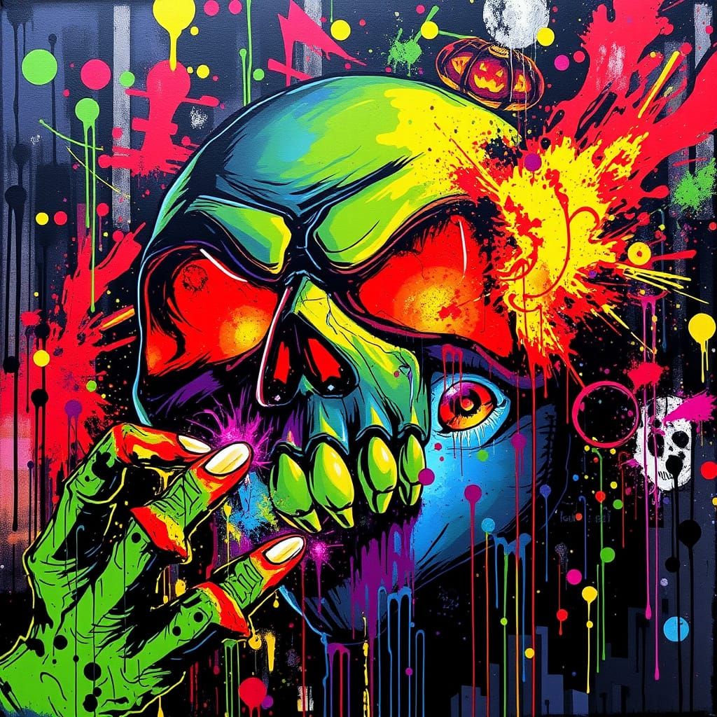 Vibrant Halloween Graffiti Art with Dynamic Composition