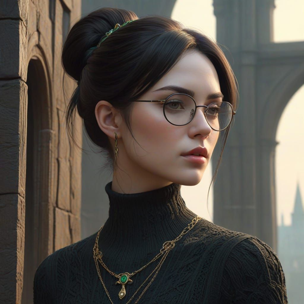 Elegant Slytherin Professor in Gothic Hogwarts