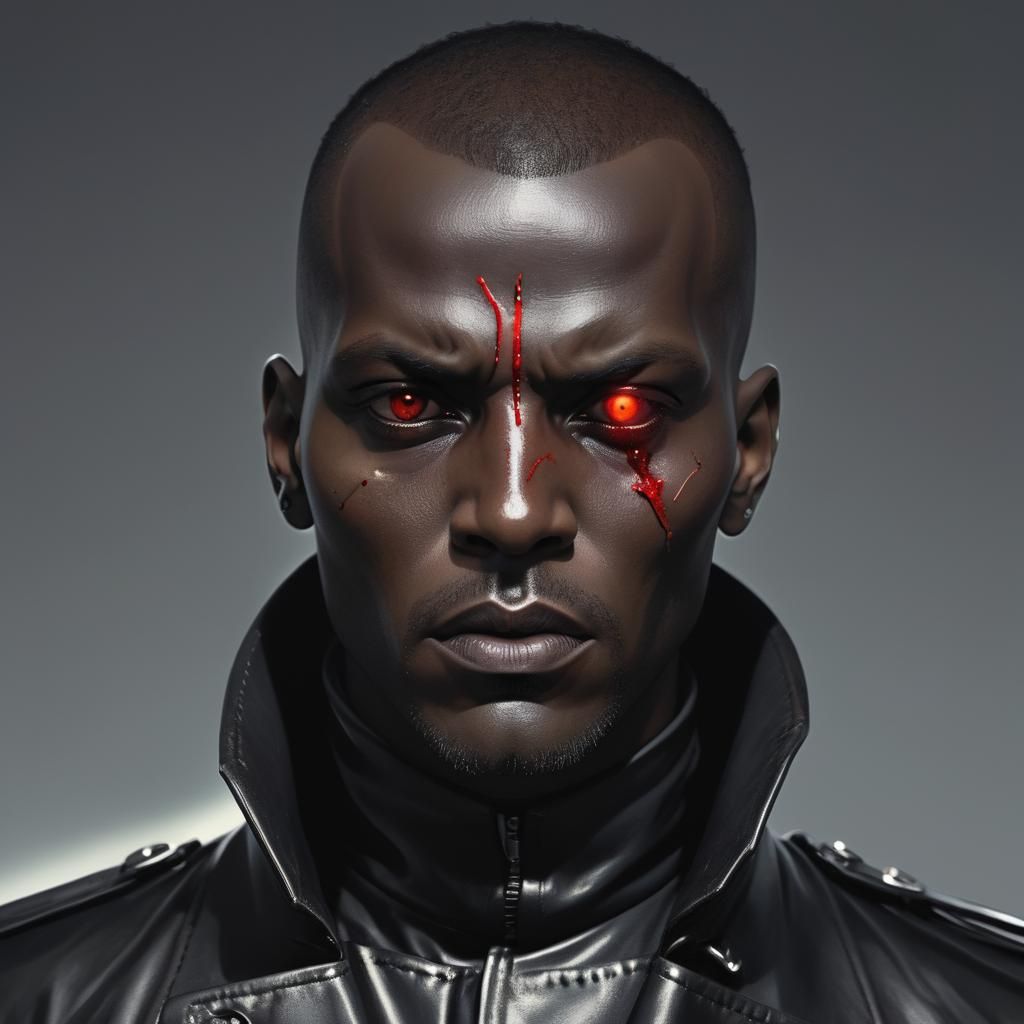 Cybernetic Commander in Starship Interior: Digital Art