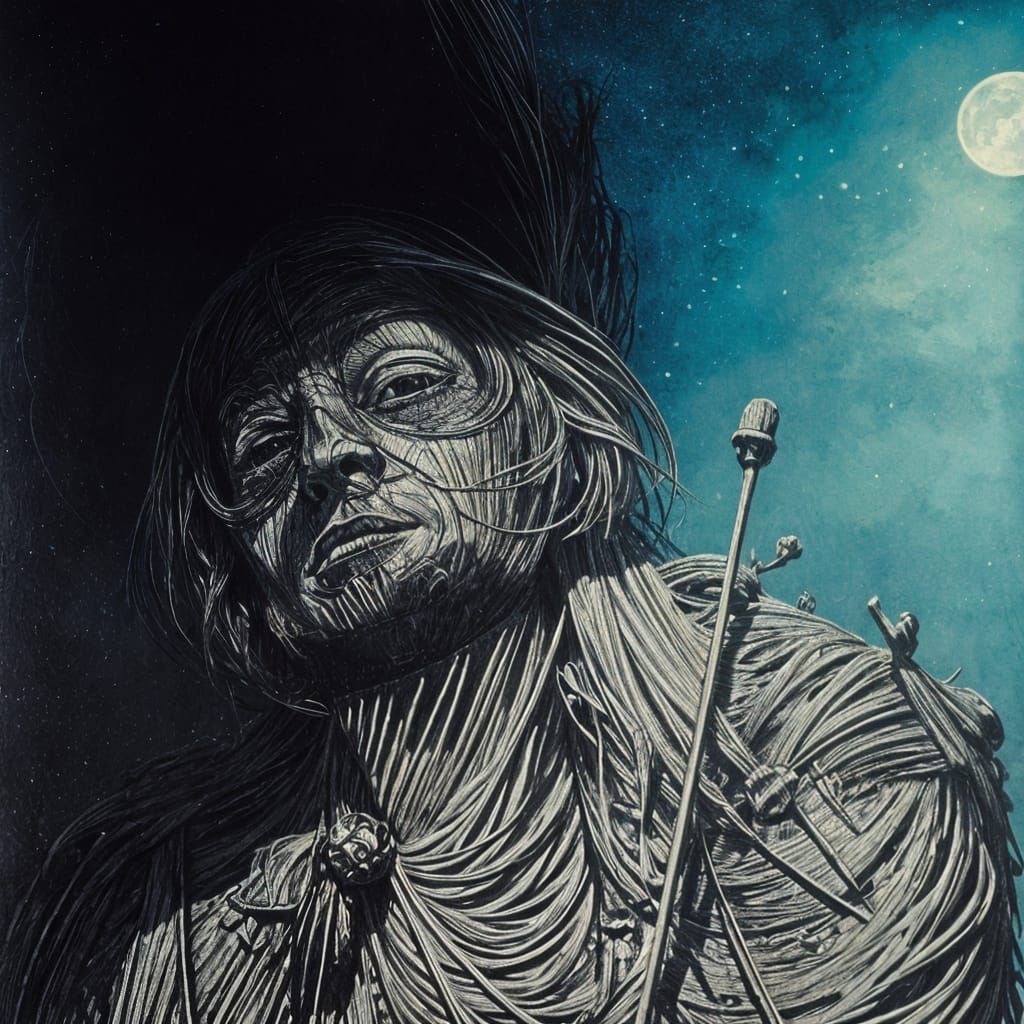 Kaleidoscopic Moonbeam Daydream: Woodcut Horror Illustration