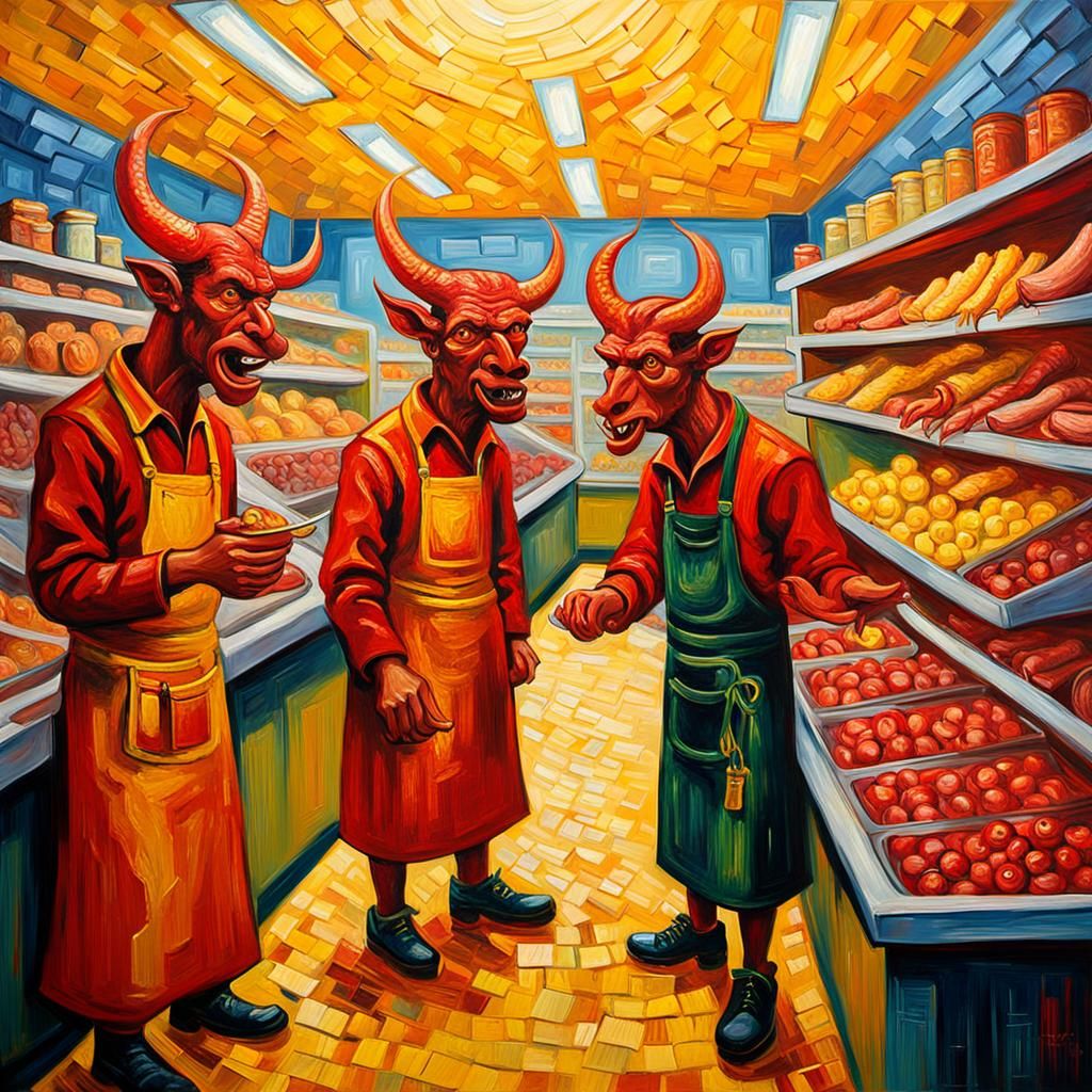 Devils Shopping for Sausage: An Expressionist Impasto Painti...
