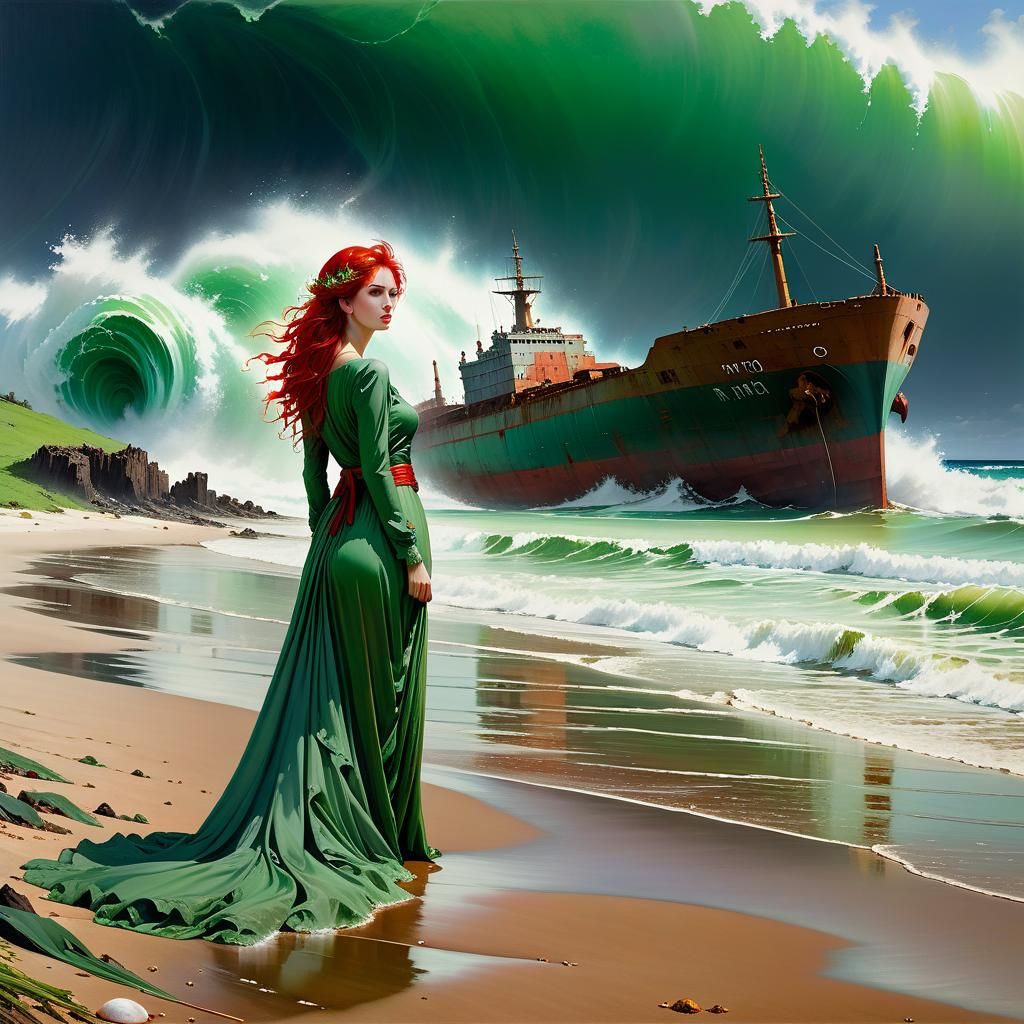 Post-Apocalyptic Shoreline with Abandoned Ship