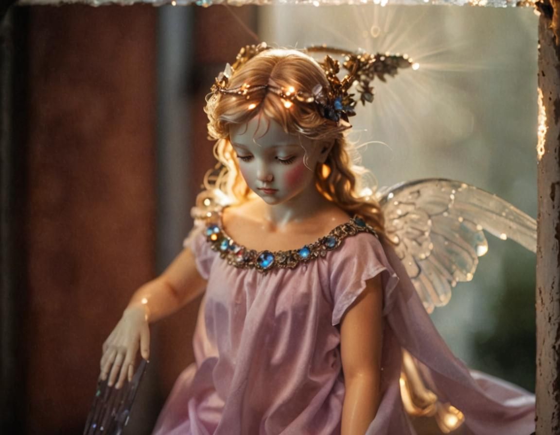 Ethereal Angel with Crystalline Wings in Backlight