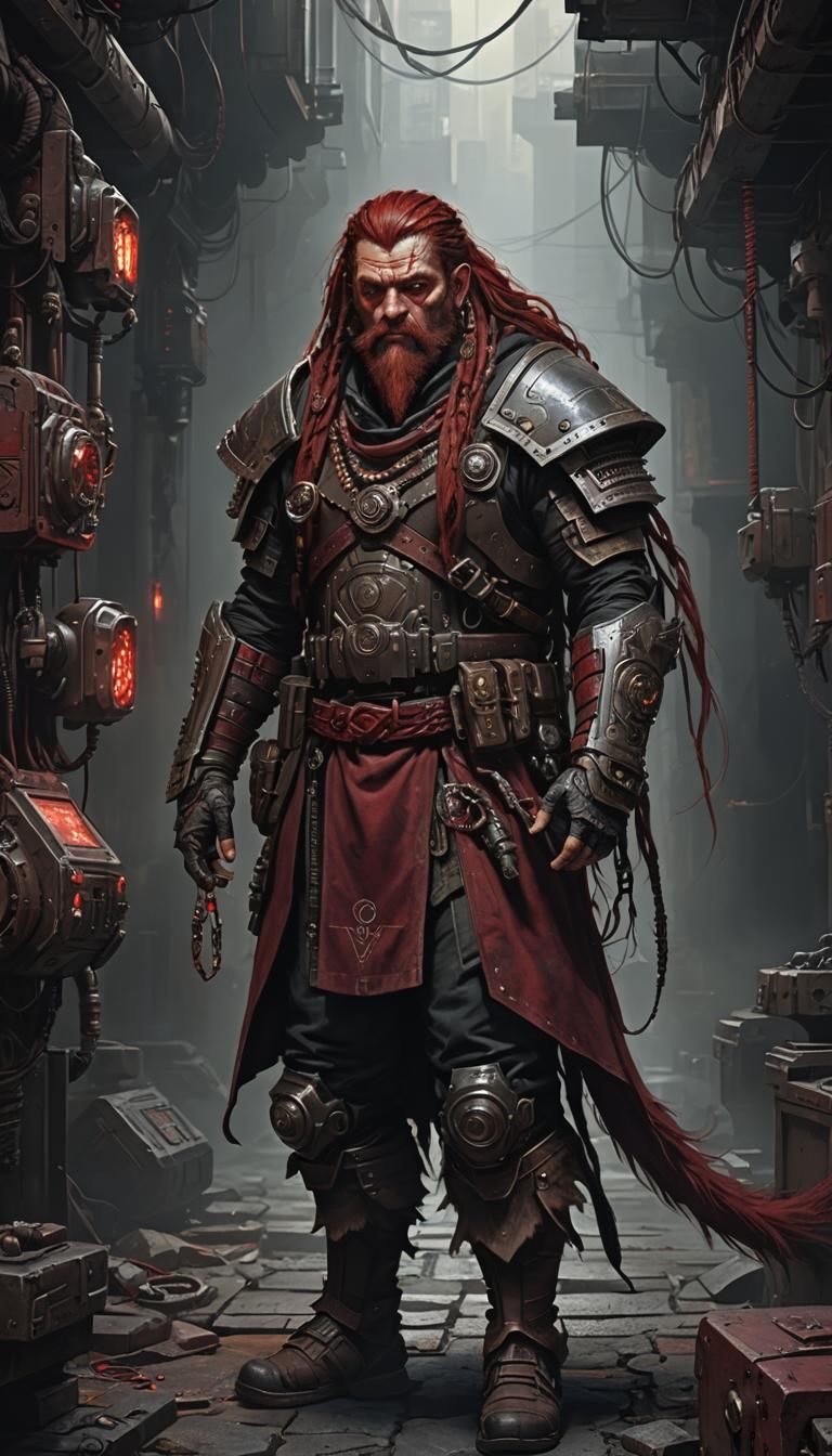 Cyberpunk Cyborg Dwarf in Sfumato Chiaroscuro Style