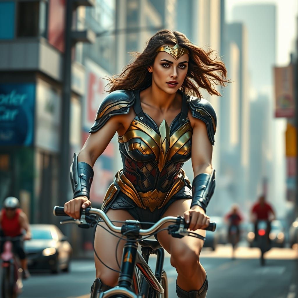 Wonder Woman Inspired Heroine Rides High-Tech Bicycle Throug...