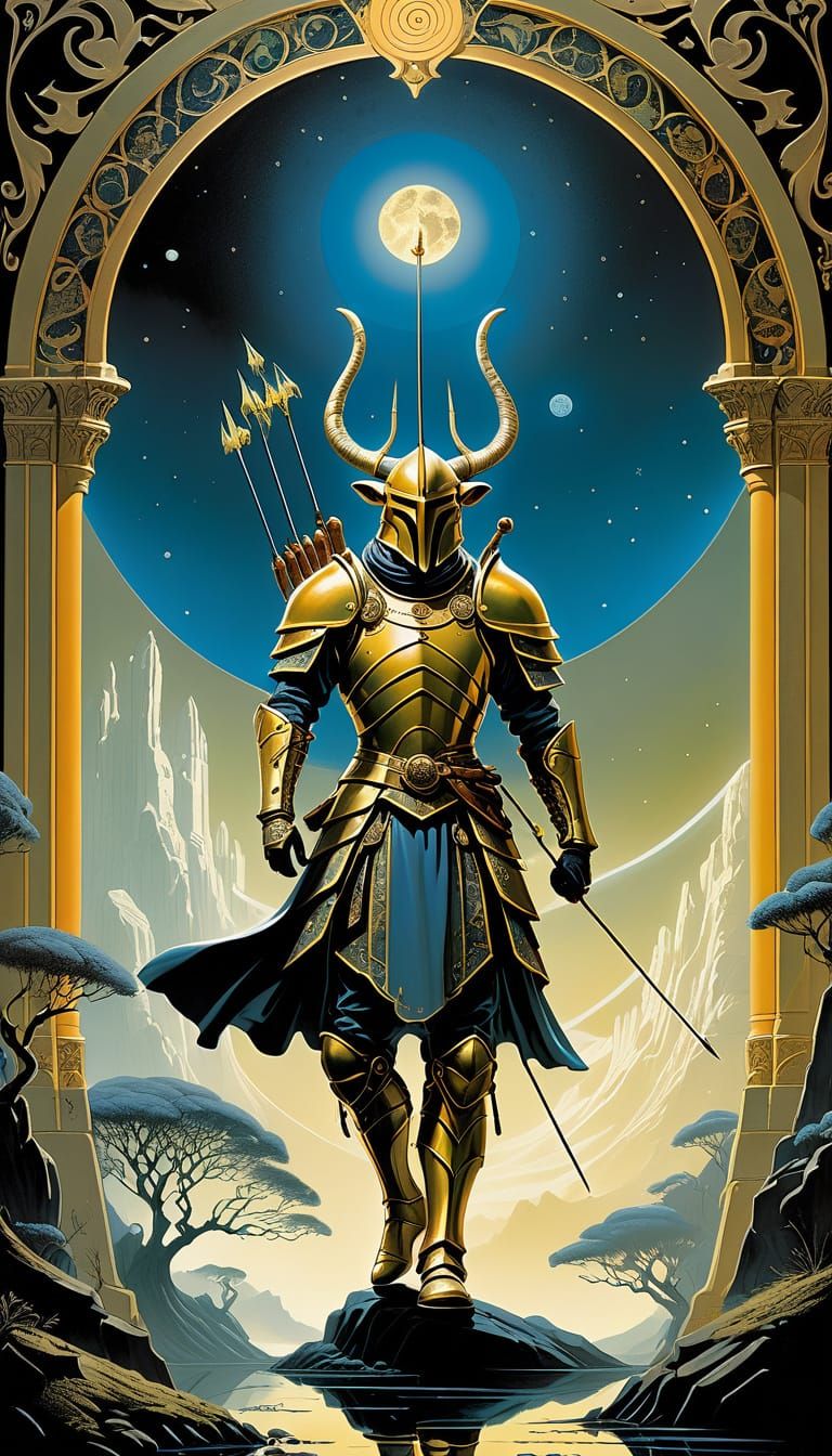 Epic Sagittarius Archer in Ornate Gold Armor