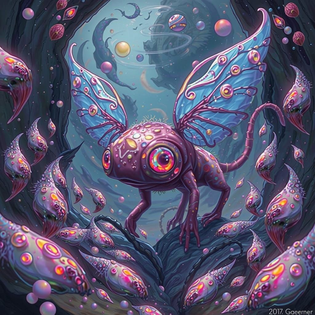 Iridescent Creatures in a Bioluminescent Biome