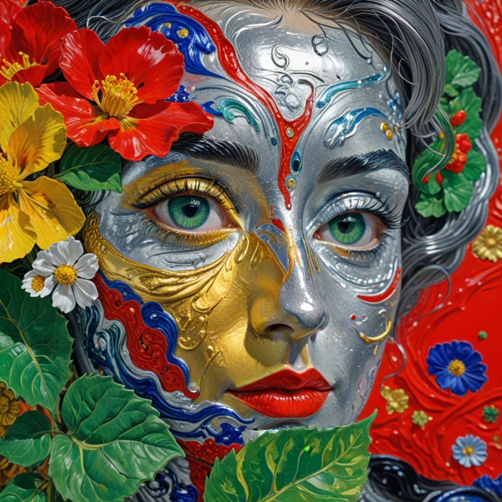 Surreal Oil Painting of a Dazzling Woman in a Psychedelic La...