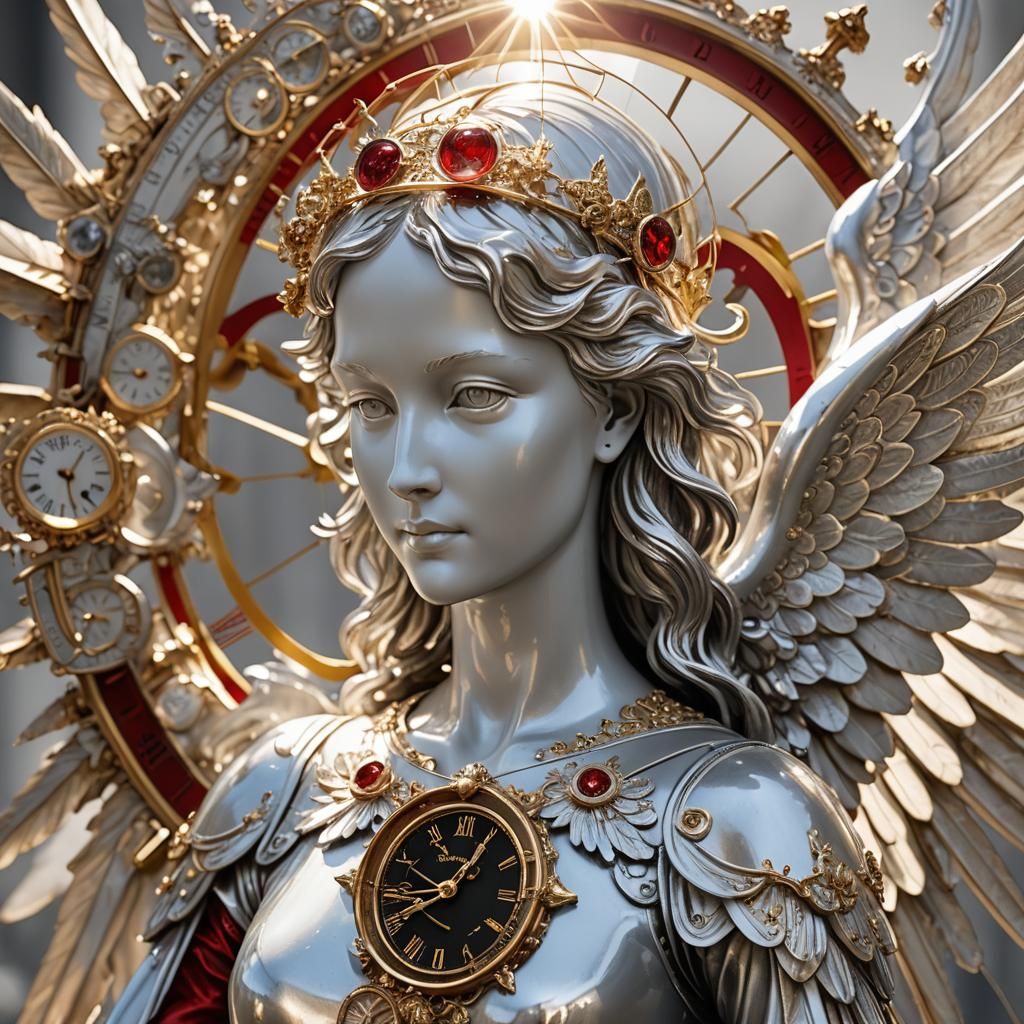 Guardian Angel with Time Clock: Photorealistic Close-Up