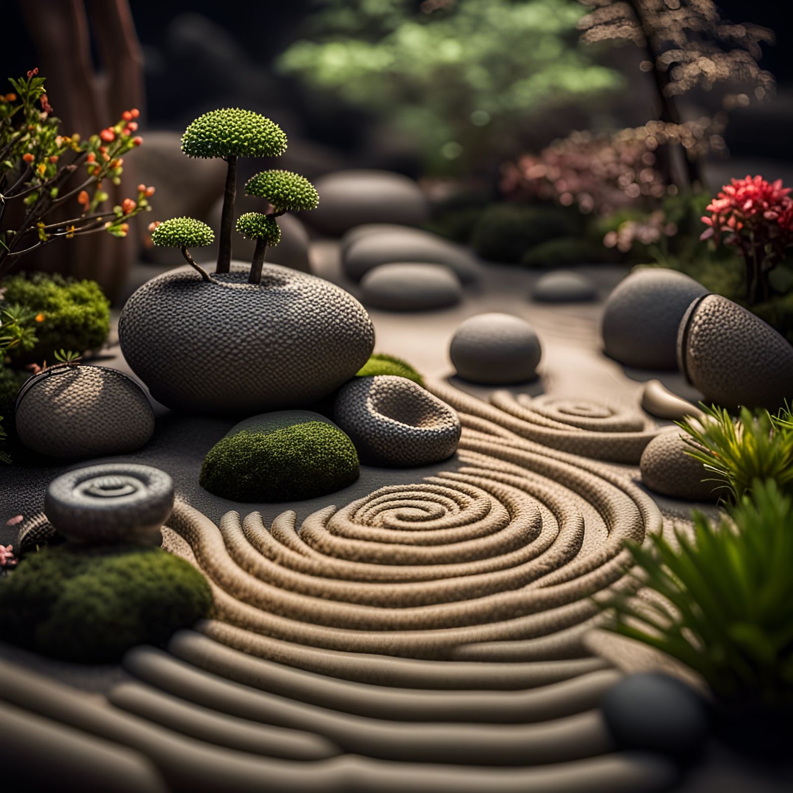 Hyperrealistic Zen Garden in Cinematic Style