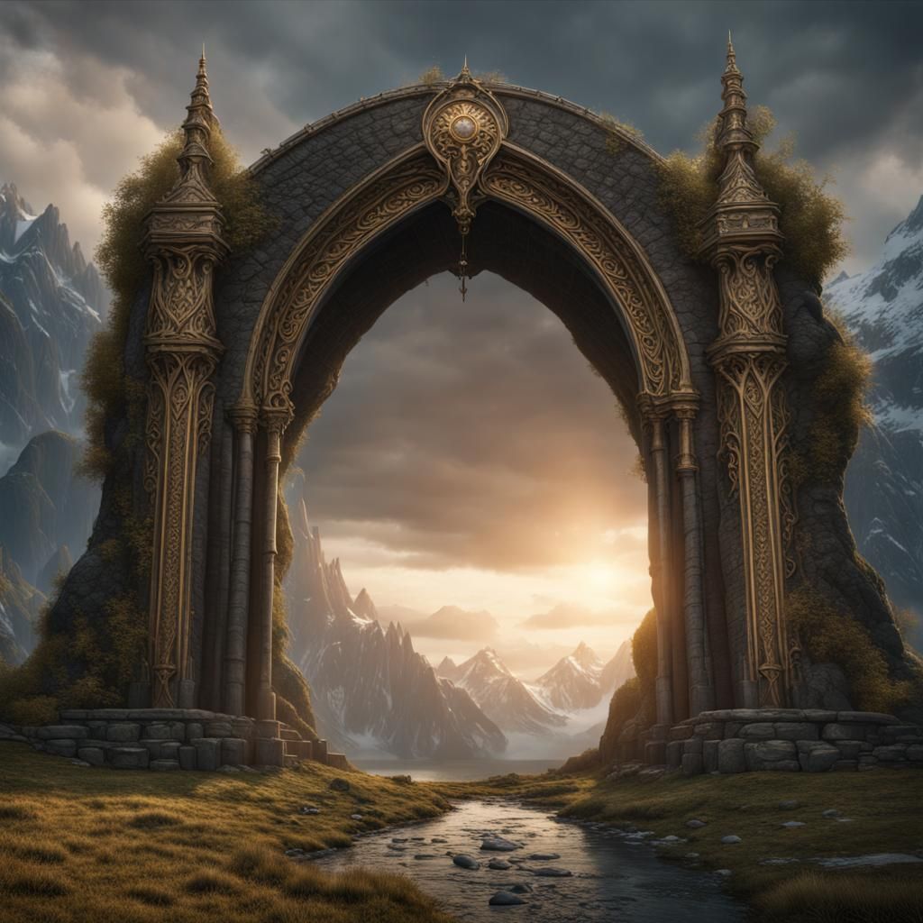 Hyperrealistic Lord of the Rings Arch in Matte Painting