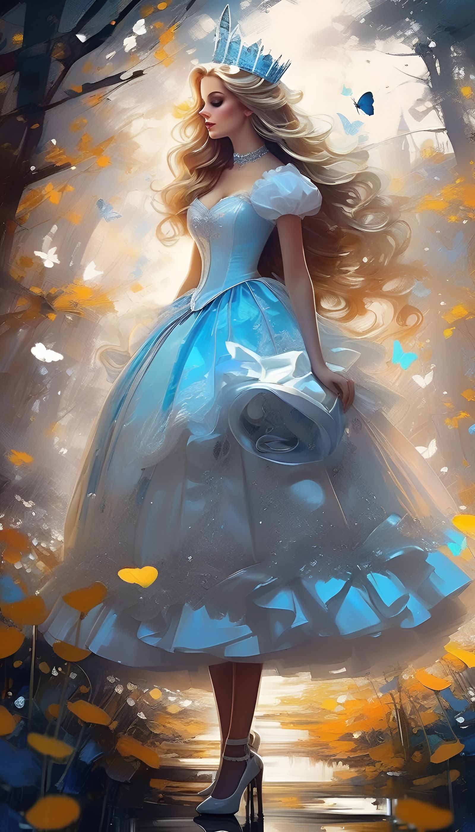 Cinderella in Wonderland Double Exposure Anime Portrait