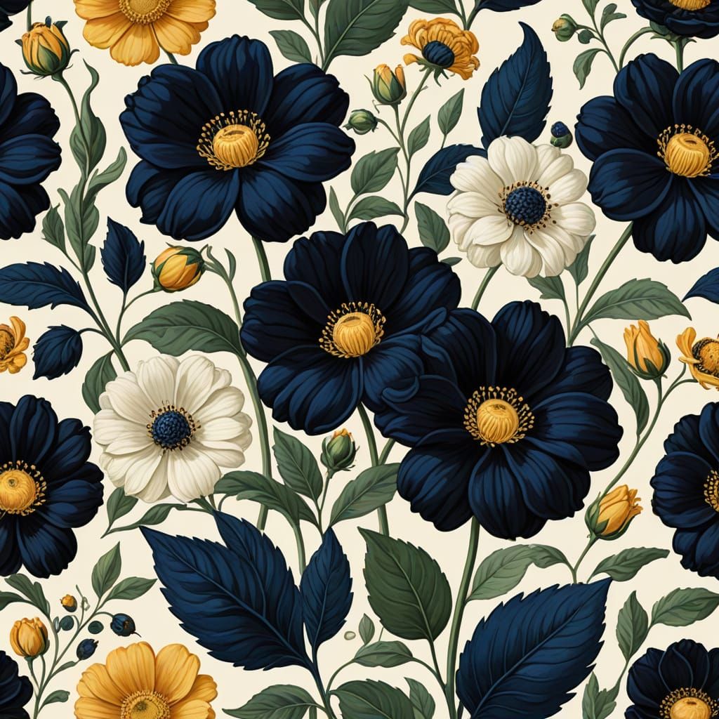 Majestic Dark Sapphire Bloom in Botanical Realism Style