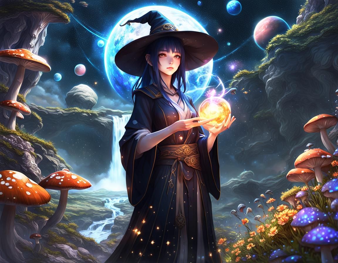 Fantasy Witch Portrait with Astral Details in Digital Art