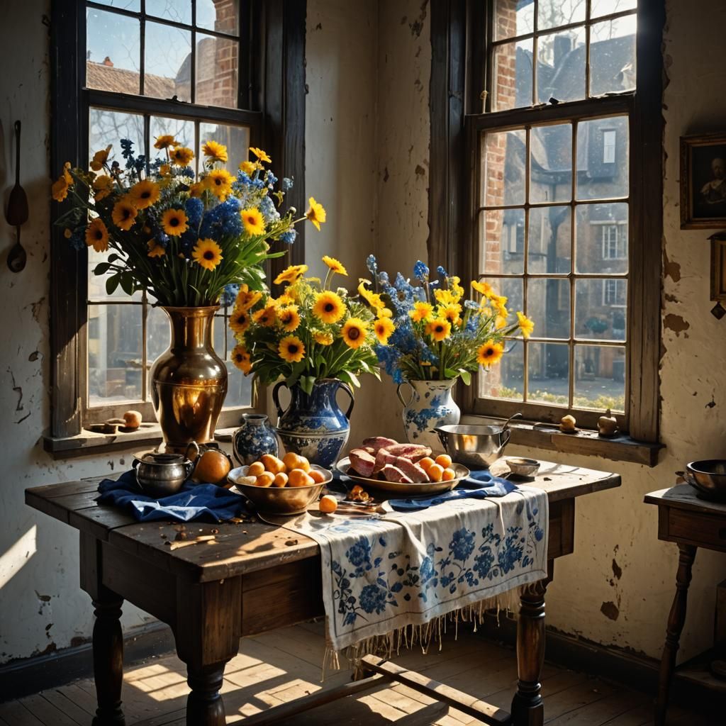 Dried Flower Still Life Inspired by Pollock and Vermeer