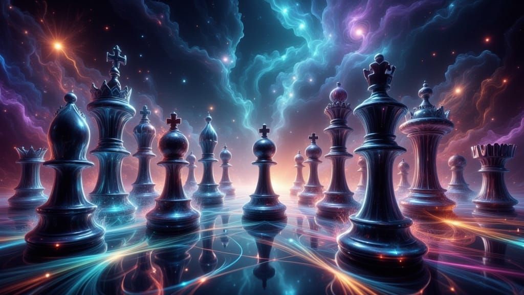 Cosmic Chess Battle with Nebulae Board
