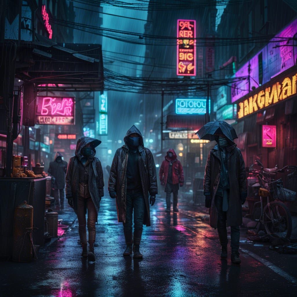 Neon Black Market: Sci-Fi Rainy Night Walk