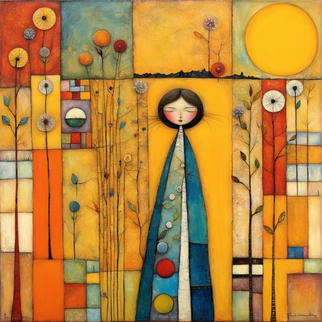 Naive Encaustic Painting with Textured Primitive Style