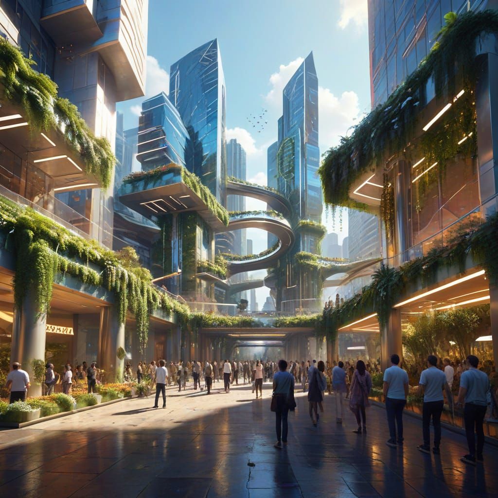 Joyful Futuristic City Celebration in Whimsical Digital Pain...