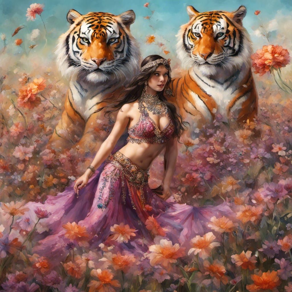 Bellydancers and a Tiger in Floral Paradise