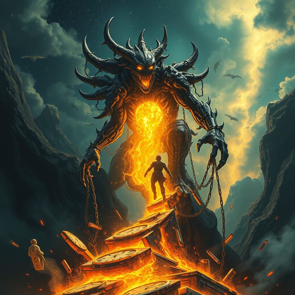 Surreal Figure Leaping Towards Throne in Abstract Style